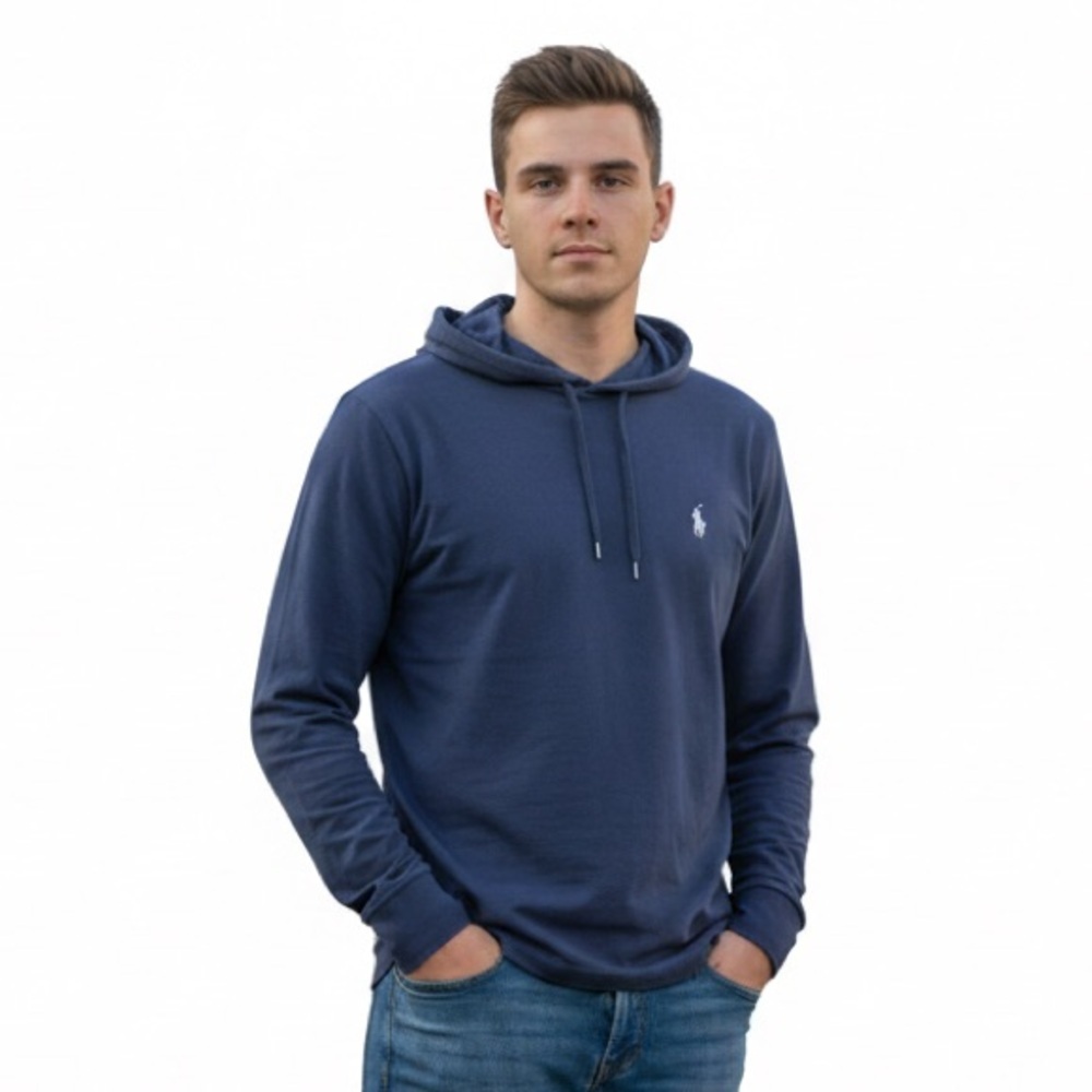 Polo Ralph Lauren 100% Cotton Men Small Hooded Long Sleeve Tee T-Shirt Casual